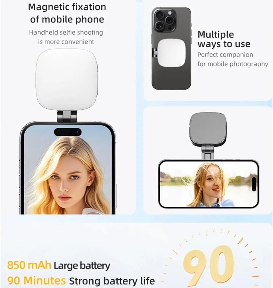 Mini Portable Magnetic Selfie Light with Mirror 360 Degree Flip